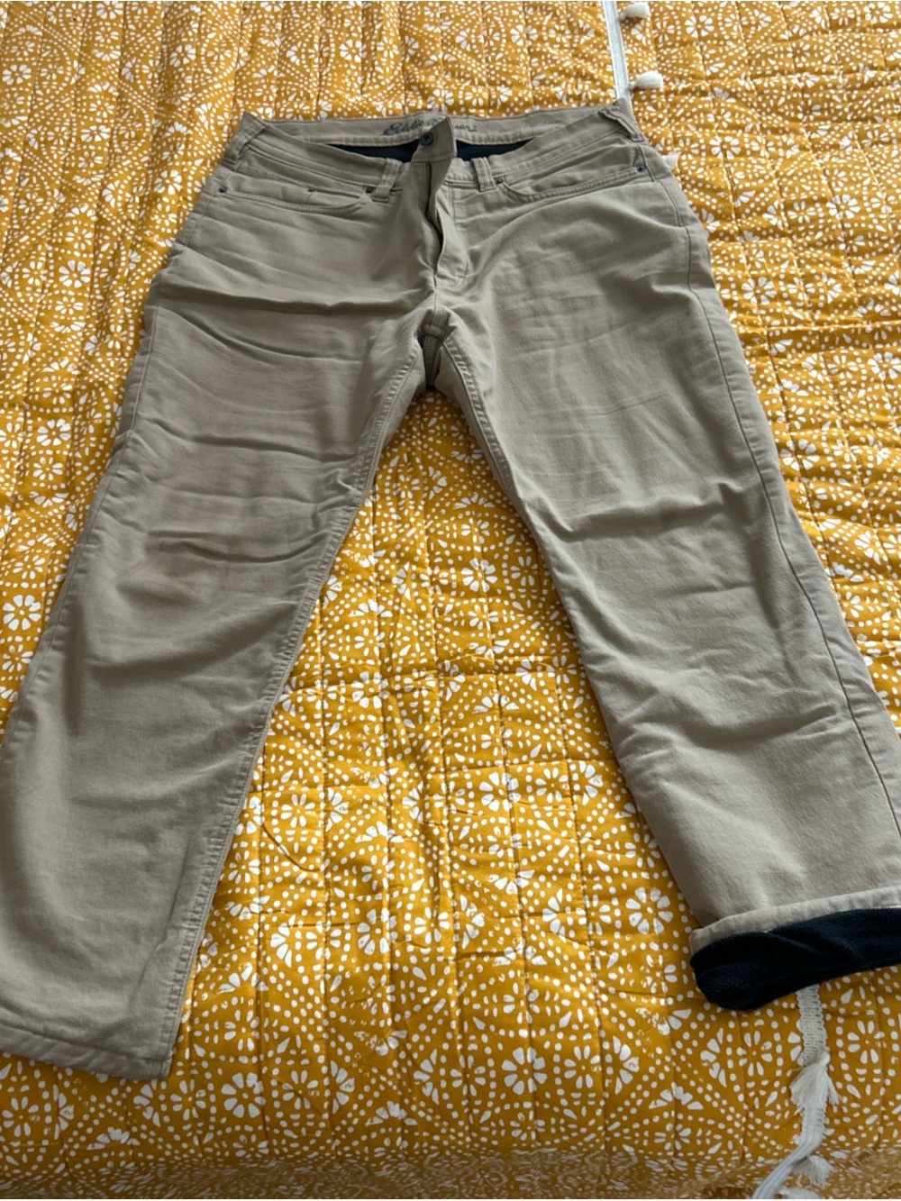 Eddie Bauer Men's Khaki Straight-Leg Chinos fleece lined